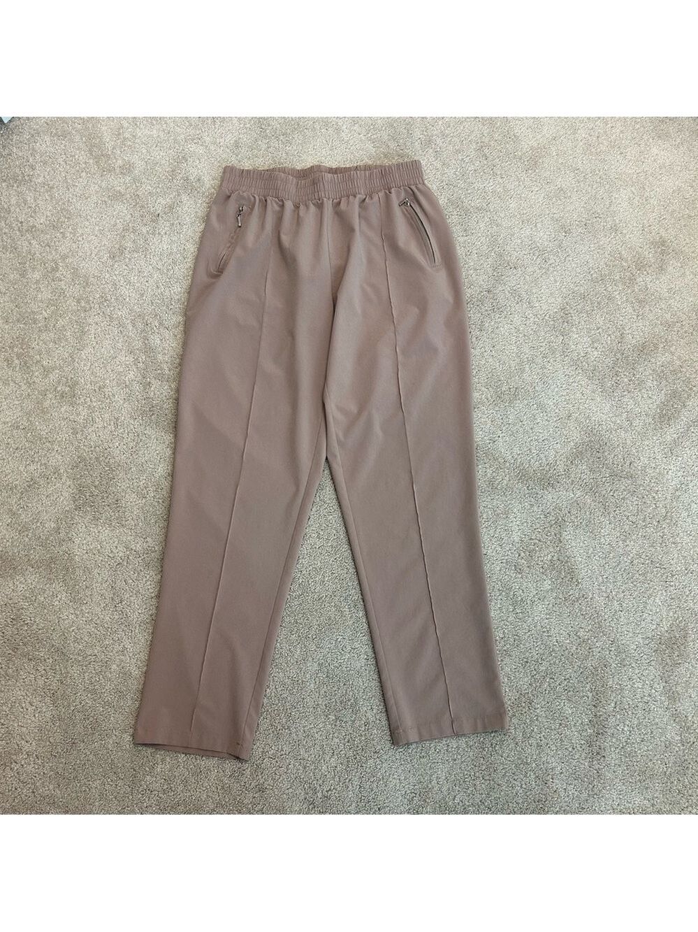Seduction Dusty blush pink elastic waistband pull on tapered ankle pants Sz L